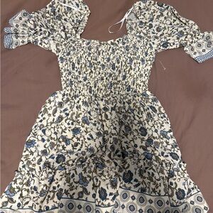 B Darlin Blue and Cream Floral Kids Dress